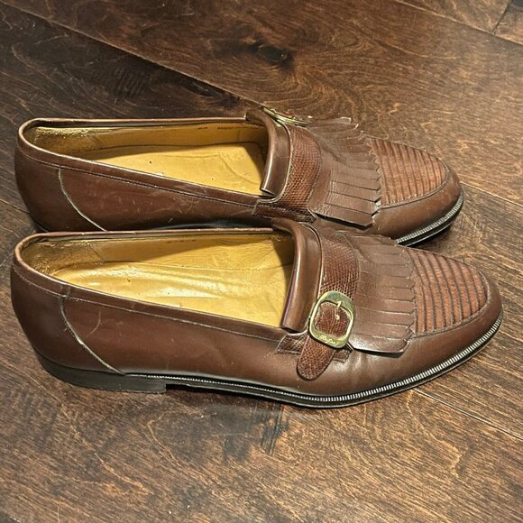 Botticelli Mens Sz 8.5 Vintage Brown Loafers With Buckle Made Of Genuine Lizard main image 10